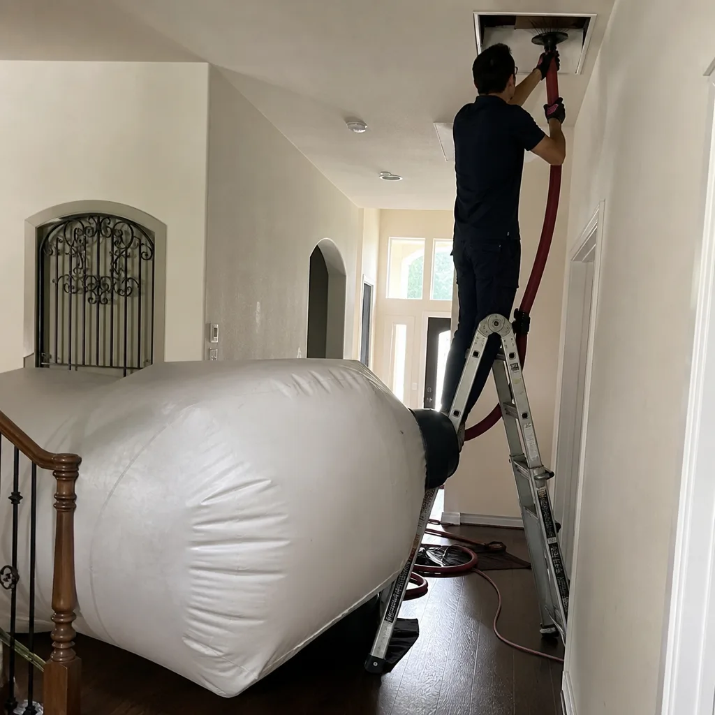 Technician using a vacuum system for professional air duct cleaning