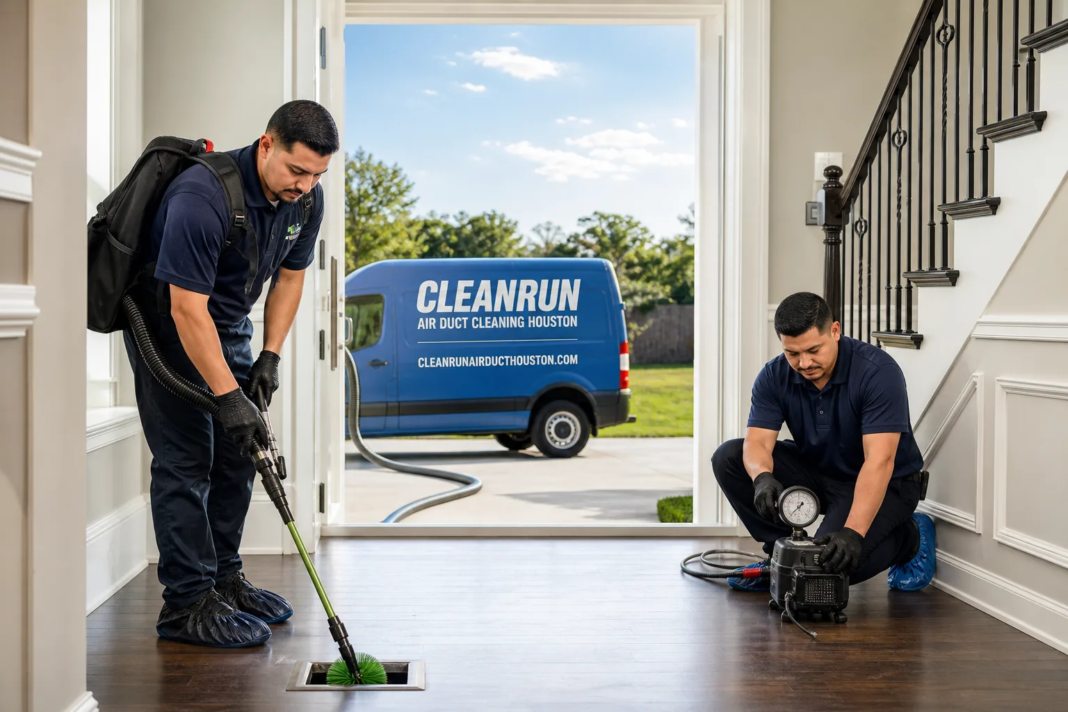 CleanRun Air Duct Cleaning Houston air duct cleaning service vehicle and crew in Houston, TX